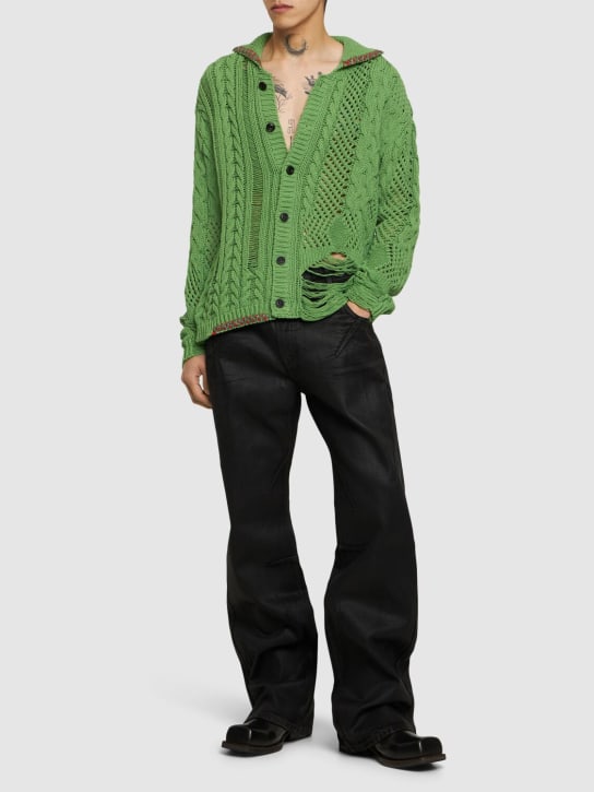 Andersson Bell: Sauvage cotton knit cardigan - Green - men_1 | Luisa Via Roma