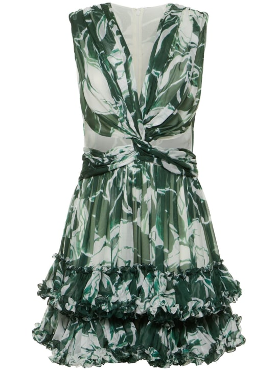 Costarellos: Marguerite cutout printed chiffon dress - Multi/Green - women_0 | Luisa Via Roma