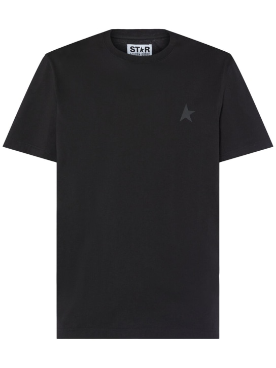 Golden Goose: T-shirt en coton à logo - Noir - men_0 | Luisa Via Roma