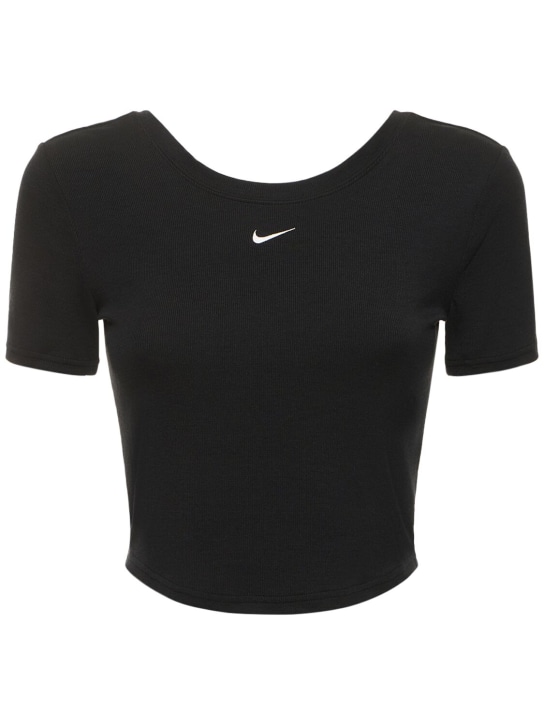 Nike: Ribbed short sleeve cropped top - Black - women_0 | Luisa Via Roma