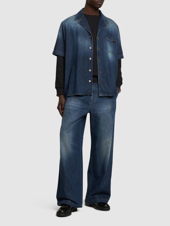 Valentino: Jeans larghi in denim con coulisse - Blu - men_1 | Luisa Via Roma