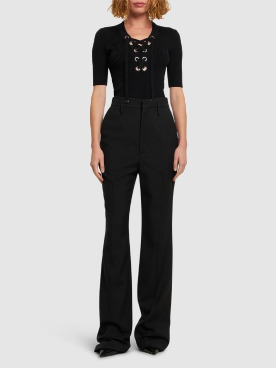 Michael Kors Collection: Wool blend lace-up top - Black - women_1 | Luisa Via Roma