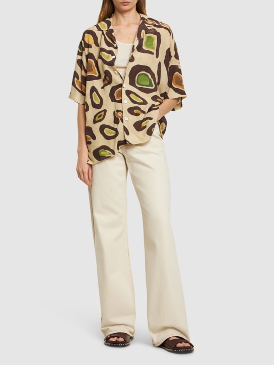 Bonsai: 大廓型印花粘胶纤维短袖衬衫 - 米黄色 - women_1 | Luisa Via Roma
