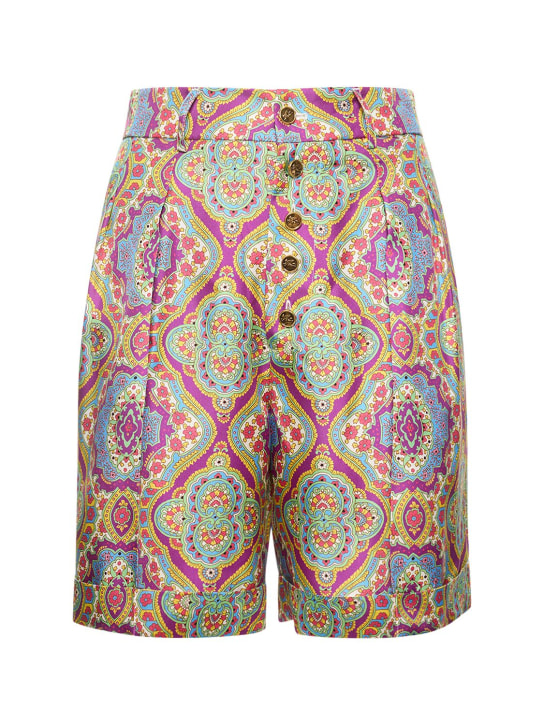 Etro: Shorts de seda con cintura alta - Multi Lilac - women_0 | Luisa Via Roma
