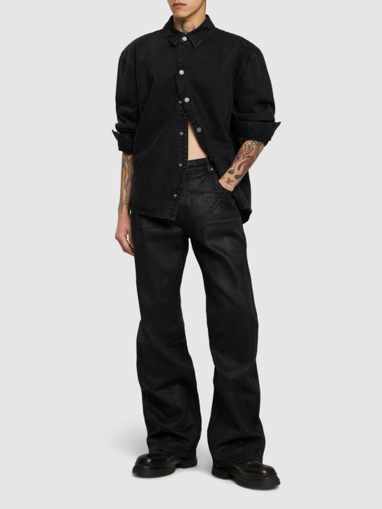 Andersson Bell: Tripot coated cotton flared jeans - Black - men_1 | Luisa Via Roma