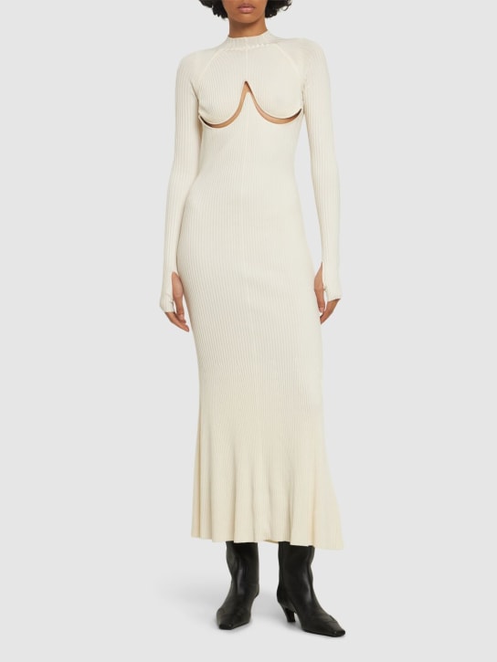 Dion Lee: Viscose blend knit long sleeve dress - Ivory - women_1 | Luisa Via Roma