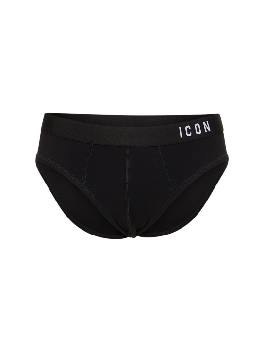 Dsquared2: Icon stretch cotton briefs - Black - men_0 | Luisa Via Roma