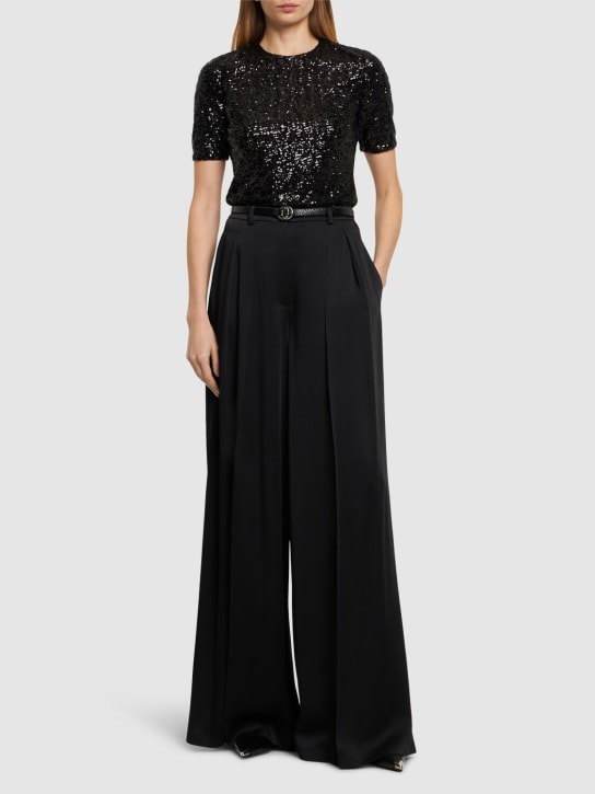 Michael Kors Collection: Pantalon droit en satin plissé taille haute - Noir - women_1 | Luisa Via Roma