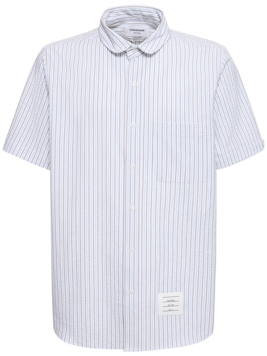 Thom Browne: Striped cotton straight fit shirt - Açık Mavi - men_0 | Luisa Via Roma