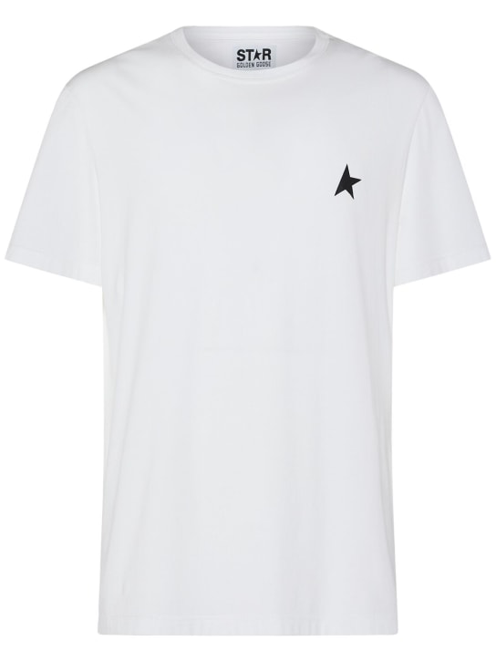 Golden Goose: Camiseta de algodón con logo - Blanco Óptico - men_0 | Luisa Via Roma
