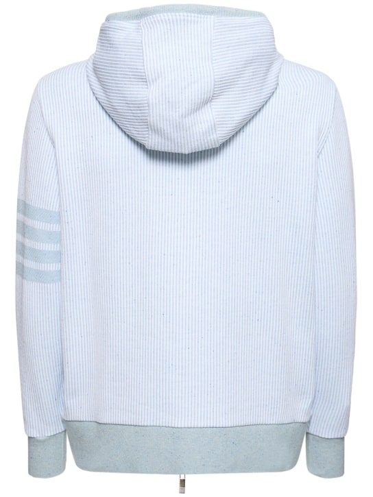 Thom Browne: Cotton & silk zip-up hoodie - men_4 | Luisa Via Roma