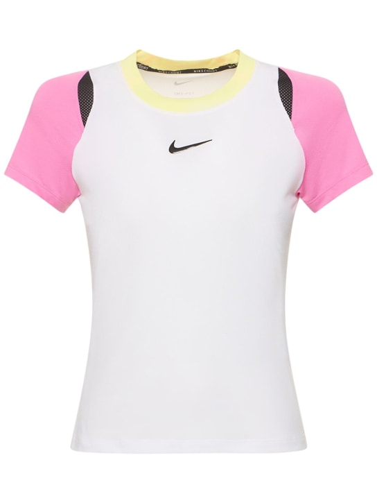 Nike: Dri-Fit short sleeve tennis top - White/Pink - women_0 | Luisa Via Roma