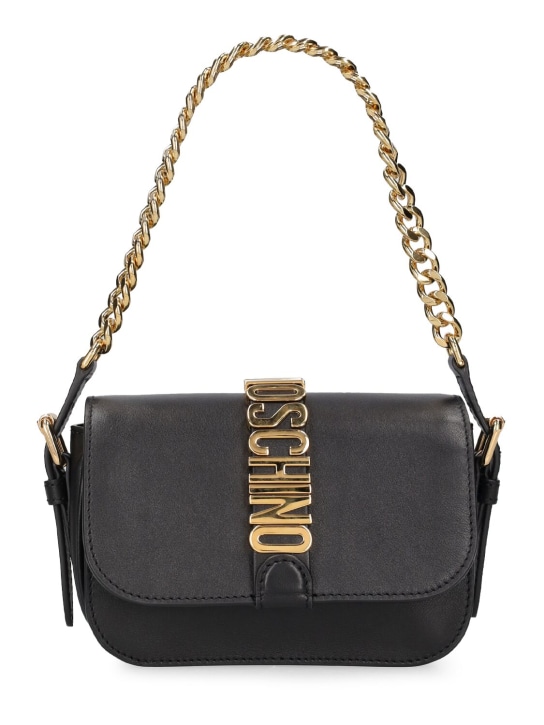 Moschino: Logo leather shoulder bag - Black - women_0 | Luisa Via Roma