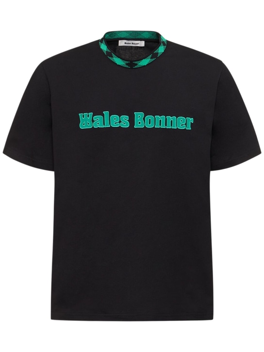 Wales Bonner: Logo棉质T恤 - 黑色 - men_0 | Luisa Via Roma