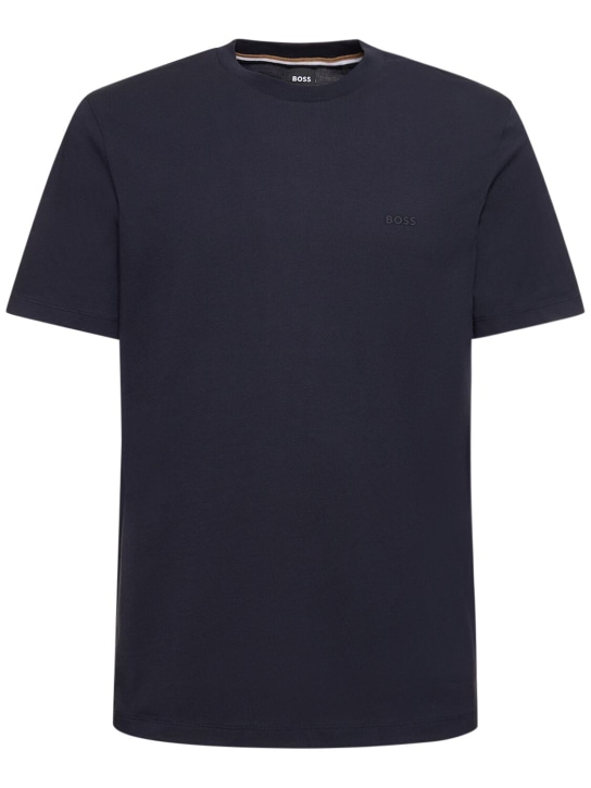 Boss: Camiseta de algodón jersey con logo - Azul Marino - men_0 | Luisa Via Roma