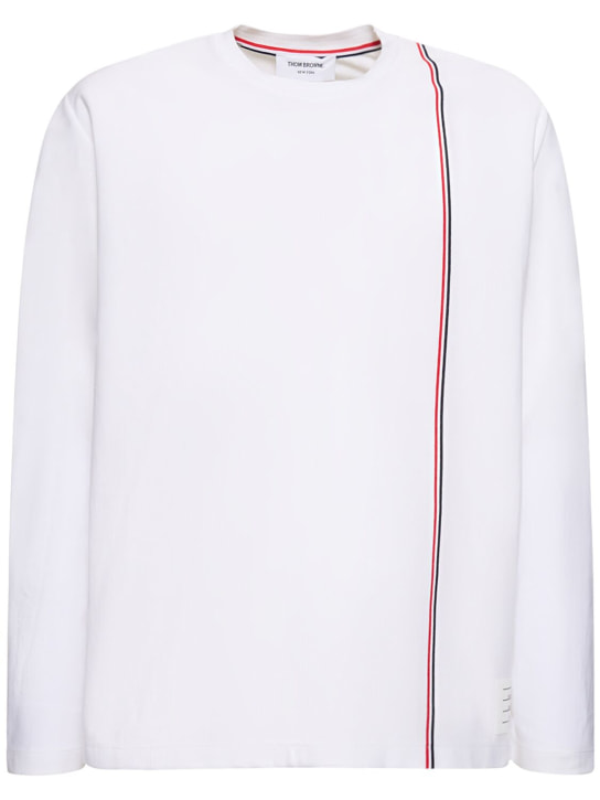 Thom Browne: T-shirt oversize en coton à manches longues - Blanc - men_0 | Luisa Via Roma