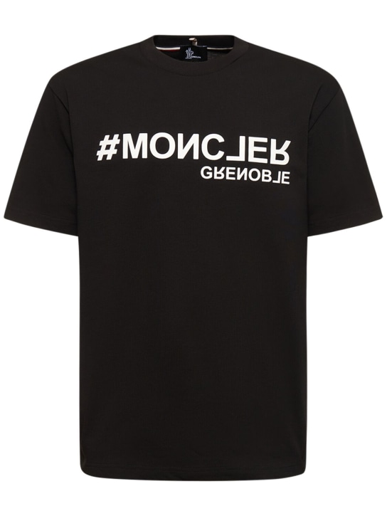 Moncler Grenoble: T-shirt in cotone con logo - Nero - men_0 | Luisa Via Roma