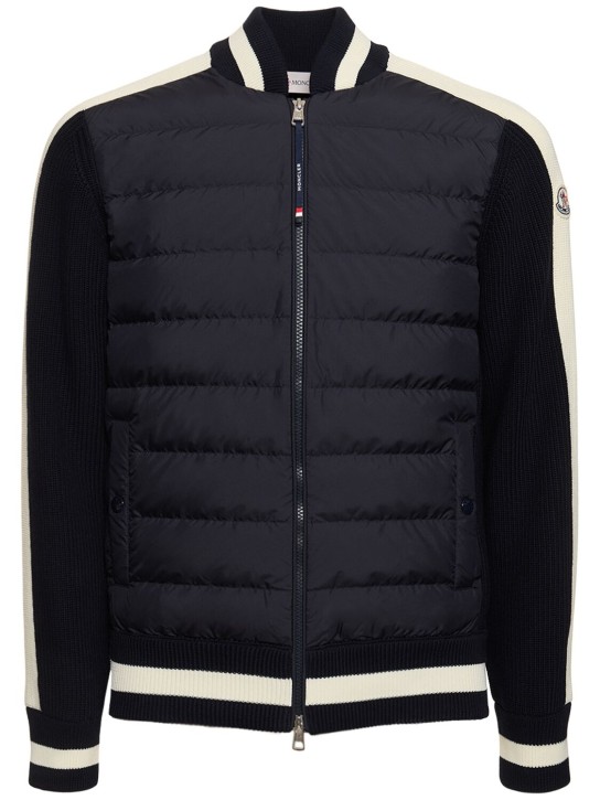 Moncler: Cotton & tech cardigan jacket - Mavi - men_0 | Luisa Via Roma
