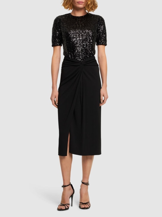 Michael Kors Collection: Draped matte viscose jersey midi skirt - Black - women_1 | Luisa Via Roma
