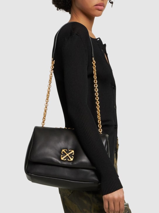 Off-White: Jitney Napa leather puffer bag - Siyah - women_1 | Luisa Via Roma