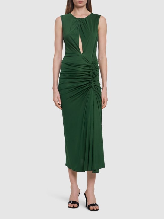 Costarellos: Triss ruched jersey midi dress - Green - women_1 | Luisa Via Roma