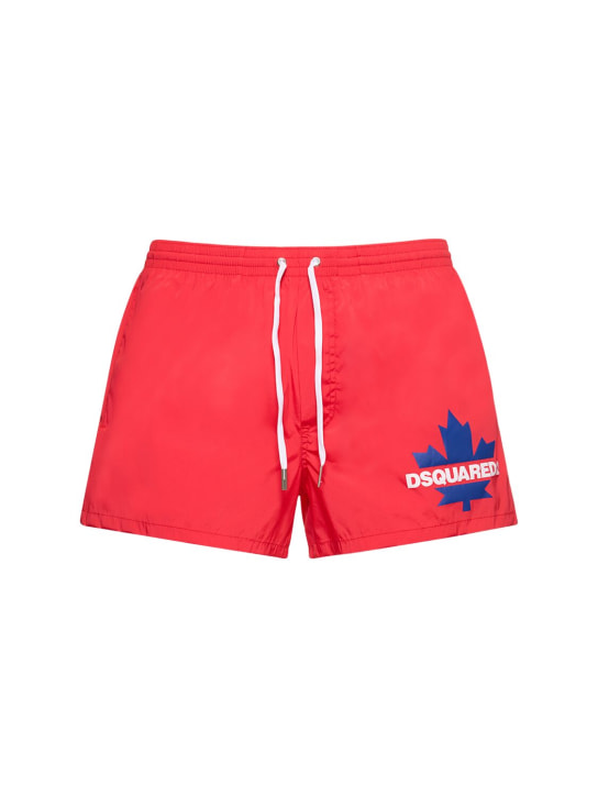 Dsquared2: Shorts mare con logo - Rosso/Blu - men_0 | Luisa Via Roma