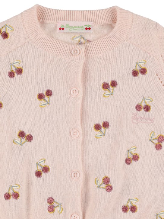 Bonpoint: Cherry embroidered cotton knit cardigan - Pink - kids-girls_1 | Luisa Via Roma