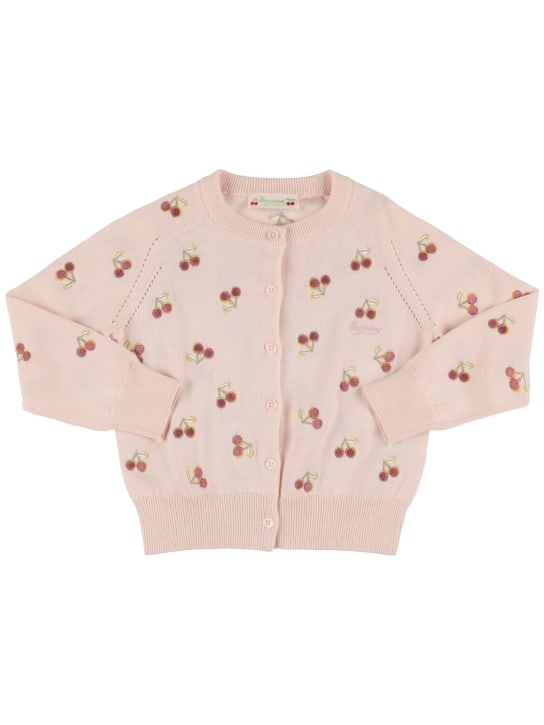 Bonpoint: Cherry embroidered cotton knit cardigan - kids-girls_0 | Luisa Via Roma