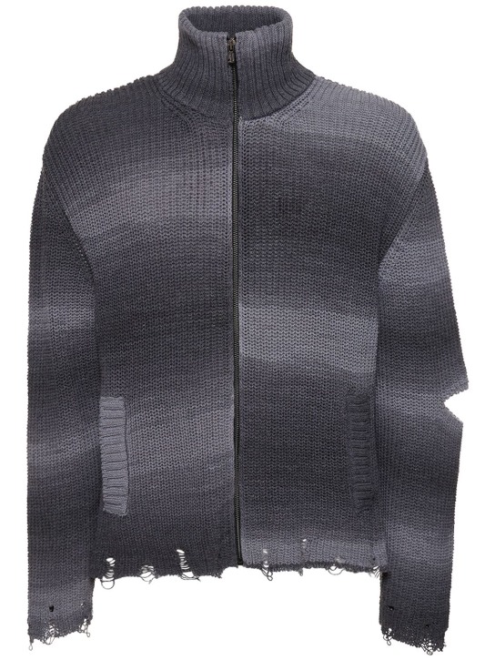 A Paper Kid: Unisex striped knitted jacket - Siyah - men_0 | Luisa Via Roma