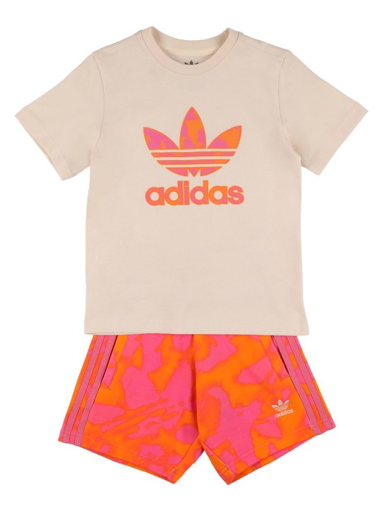 adidas Originals: T-Shirt und Shorts aus Baumwolle mit Logo - Pink/Weiß - kids-girls_0 | Luisa Via Roma