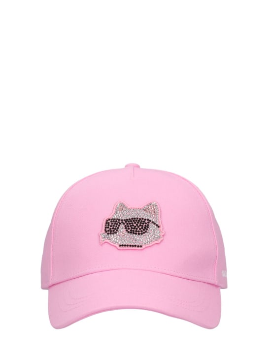 Karl Lagerfeld: 棉质斜纹棒球帽 - 粉色 - kids-girls_0 | Luisa Via Roma