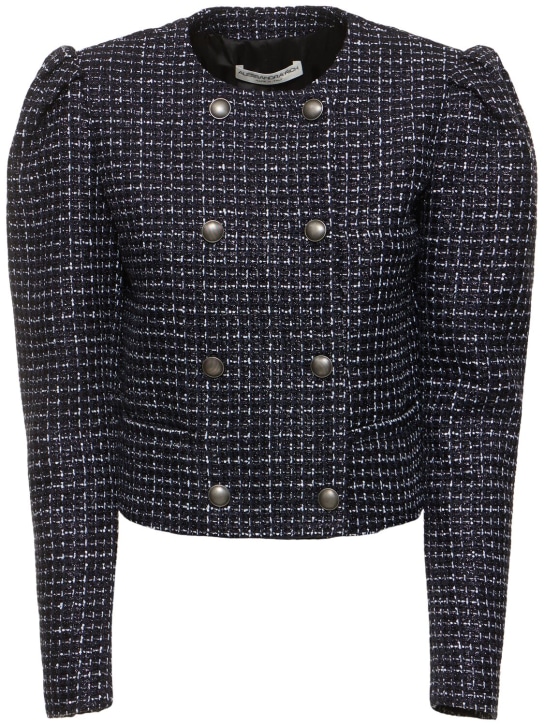 Alessandra Rich: Sequined tweed double breasted jacket - Lacivert - women_0 | Luisa Via Roma