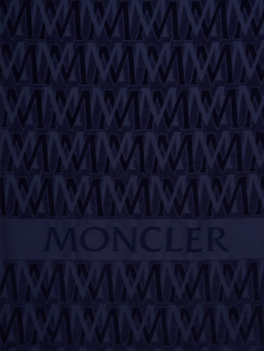 Moncler: Monogram cotton beach towel - Blue - men_1 | Luisa Via Roma
