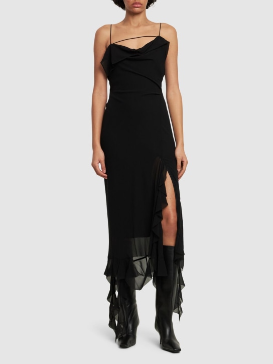 Acne Studios: Ruffled chiffon long dress - Black - women_1 | Luisa Via Roma