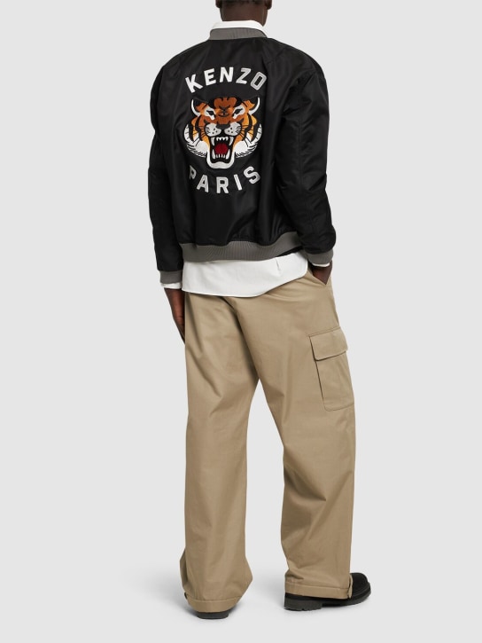 Kenzo Paris: Tiger print nylon bomber jacket - Black - men_1 | Luisa Via Roma