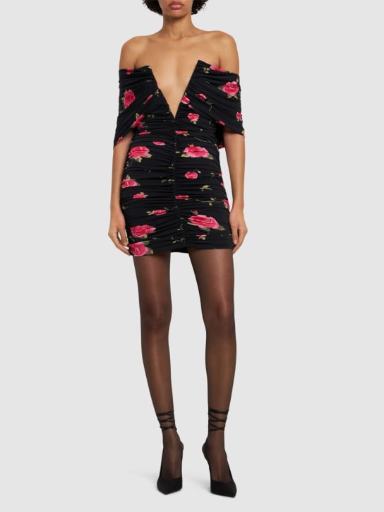 Magda Butrym: Printed jersey off shoulder mini dress - Black/Pink - women_1 | Luisa Via Roma