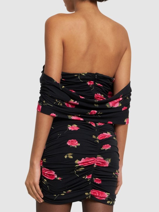 Magda Butrym: Printed jersey off shoulder mini dress - Black/Pink - women_2 | Luisa Via Roma