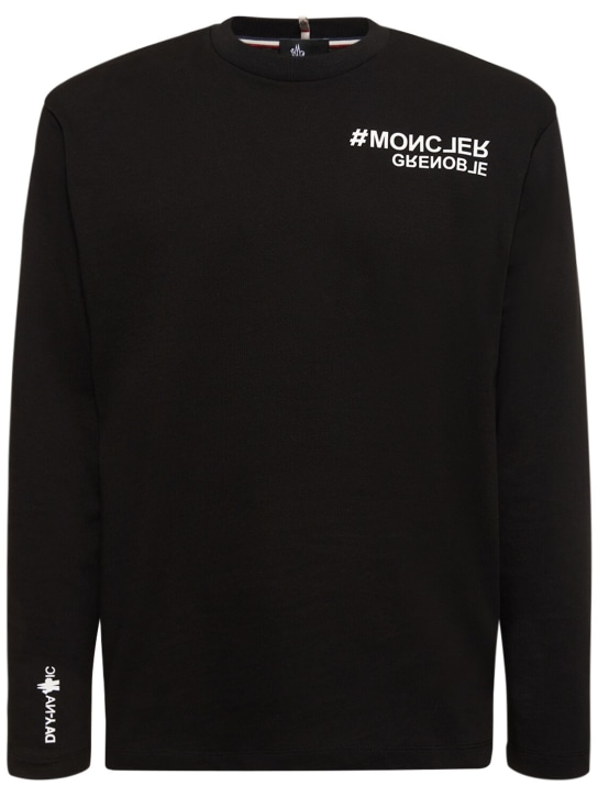 Moncler Grenoble: T-shirt in cotone con logo - Nero - men_0 | Luisa Via Roma