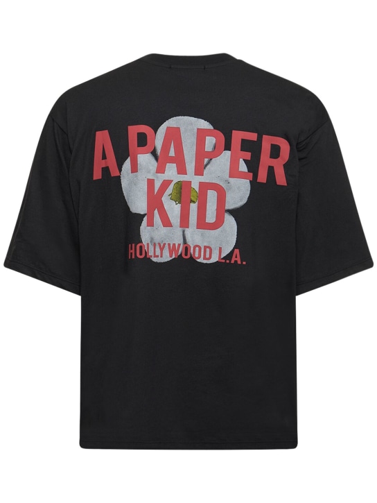 A Paper Kid: 백 플라워 유니섹스 티셔츠 - 블랙 - men_0 | Luisa Via Roma