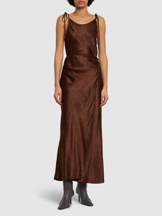 Acne Studios: 绸缎系带长款连衣裙 - 棕色 - women_1 | Luisa Via Roma