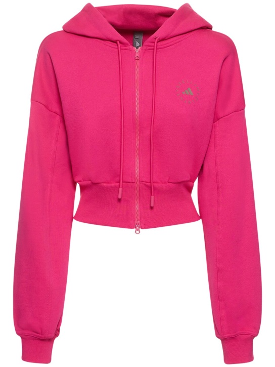 adidas By Stella McCartney: Full zip cropped hoodie - Fuchsia - women_0 | Luisa Via Roma