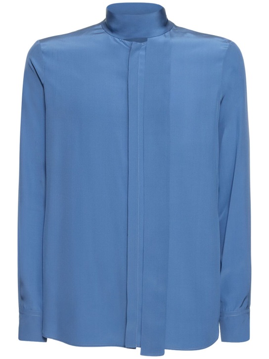 Valentino: Camisa de crepé de seda - Azul - men_0 | Luisa Via Roma