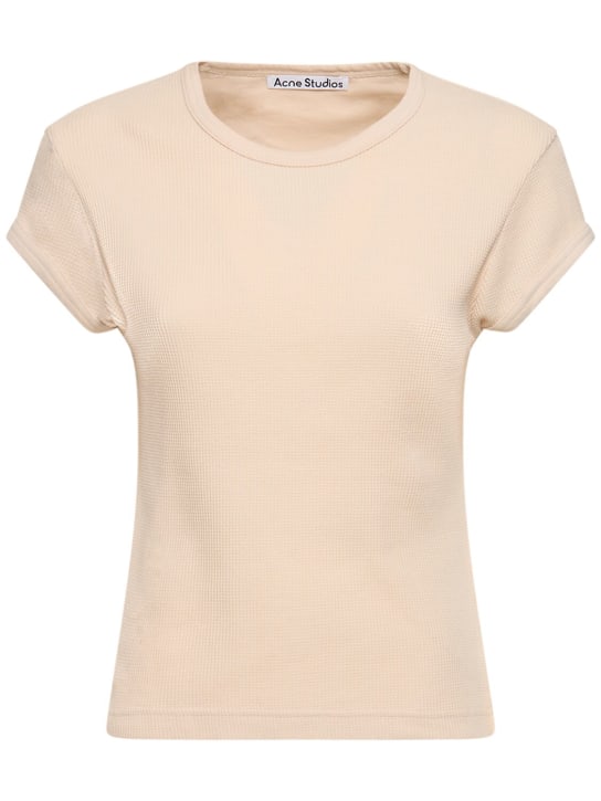 Acne Studios: T-shirt en jersey de coton à manches courtes - Beige Clair - women_0 | Luisa Via Roma