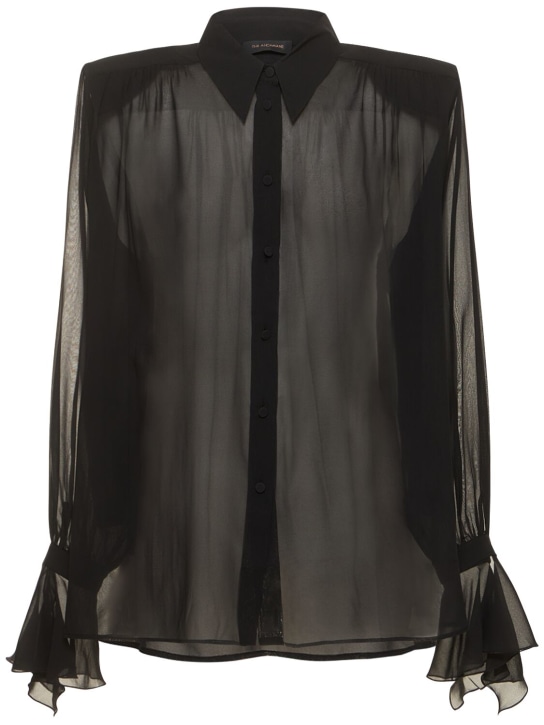 The Andamane: Peony stretch silk georgette shirt - Black - women_0 | Luisa Via Roma