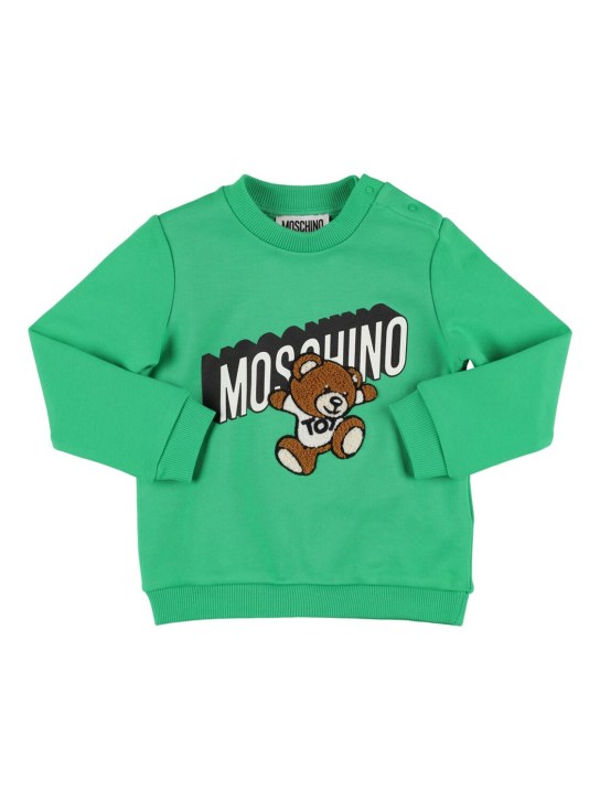 Moschino: 棉质圆领卫衣 - 绿色 - kids-boys_0 | Luisa Via Roma