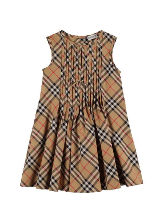 Burberry: Check cotton blend sleeveless dress - Beige - kids-girls_0 | Luisa Via Roma
