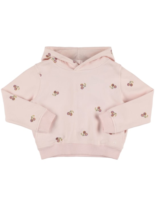 Bonpoint: Cherry embroidered cotton hoodie - Pembe - kids-girls_0 | Luisa Via Roma