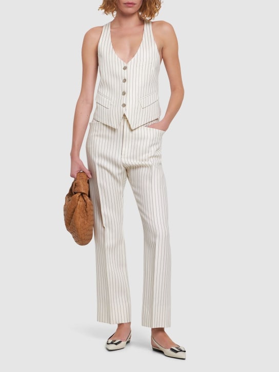Tom Ford: Wool & silk pinstriped sleeveless vest - Multi Ivory - women_1 | Luisa Via Roma