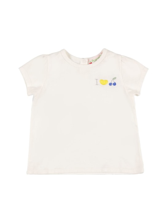 Bonpoint: 刺绣棉质平纹针织T恤 - 白色 - kids-girls_0 | Luisa Via Roma