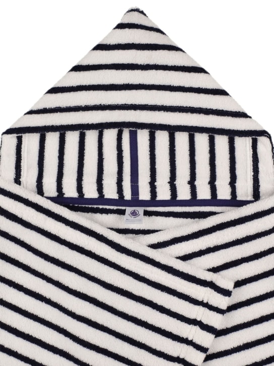 Petit Bateau: Striped cotton towel w/ hood - White/Navy - kids-girls_1 | Luisa Via Roma